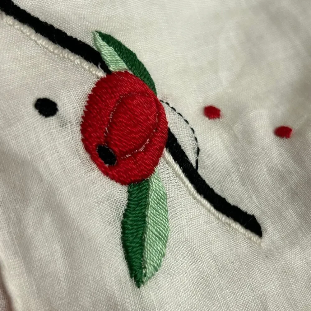 Vintage Sheer White Berry Embroidered Handkerchief Ladies Hankie